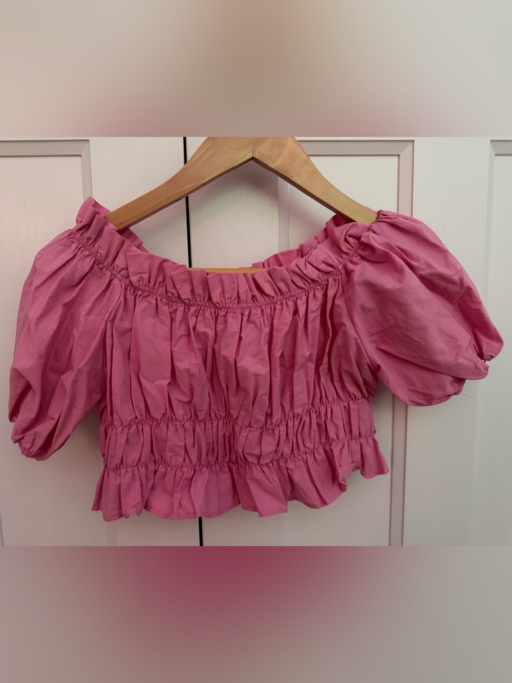 Zara Pink Smocked Off-Shoulder Crop Top